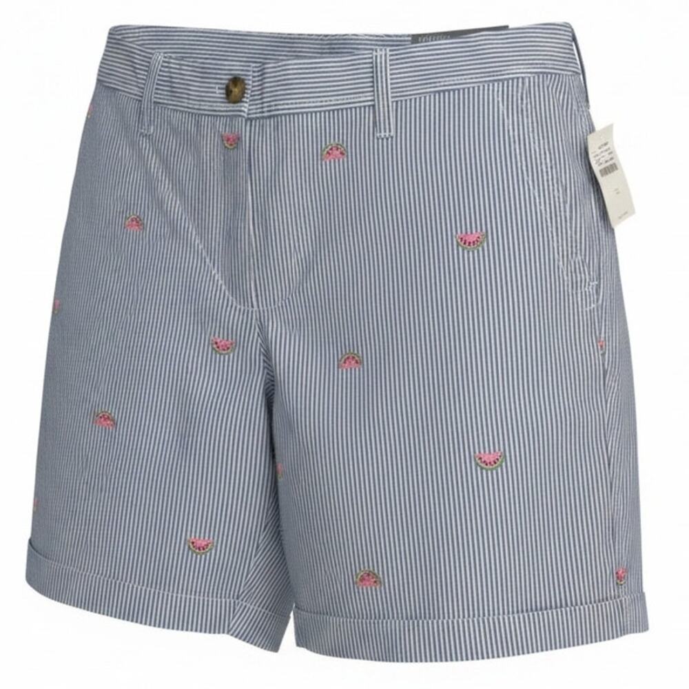 Talbots Girlfriend Chino Shorts Womens 6 NWT Blue White Stripe Watermelon
